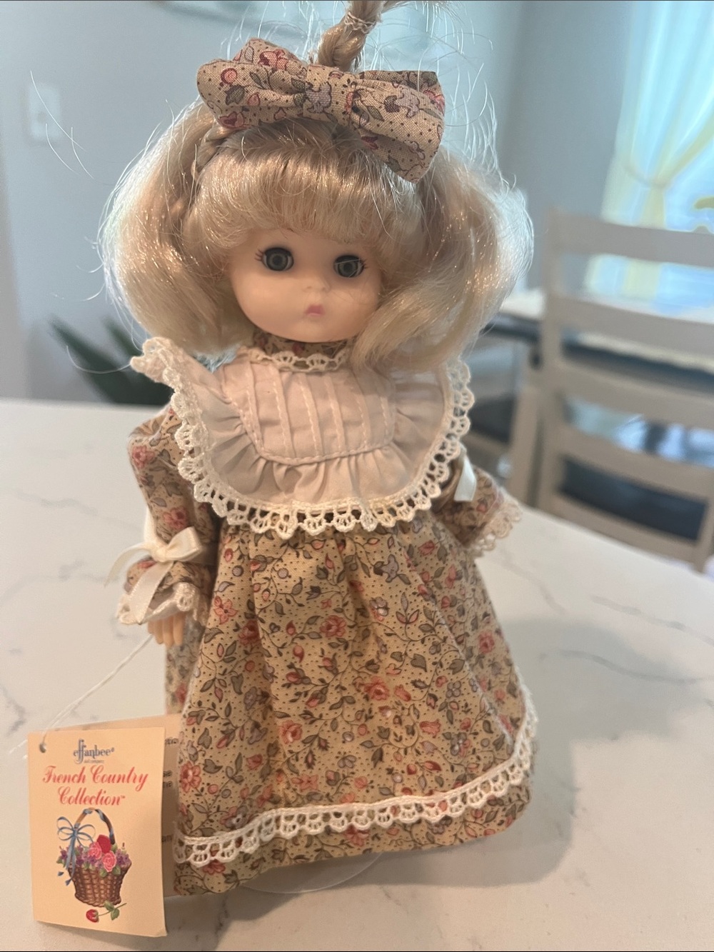French Country Floral Doll in Cream Dress with Lace. Effanbee